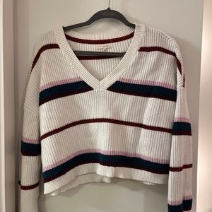 Pacsun Cropped White Purple Knit Striped Sweater Size Small